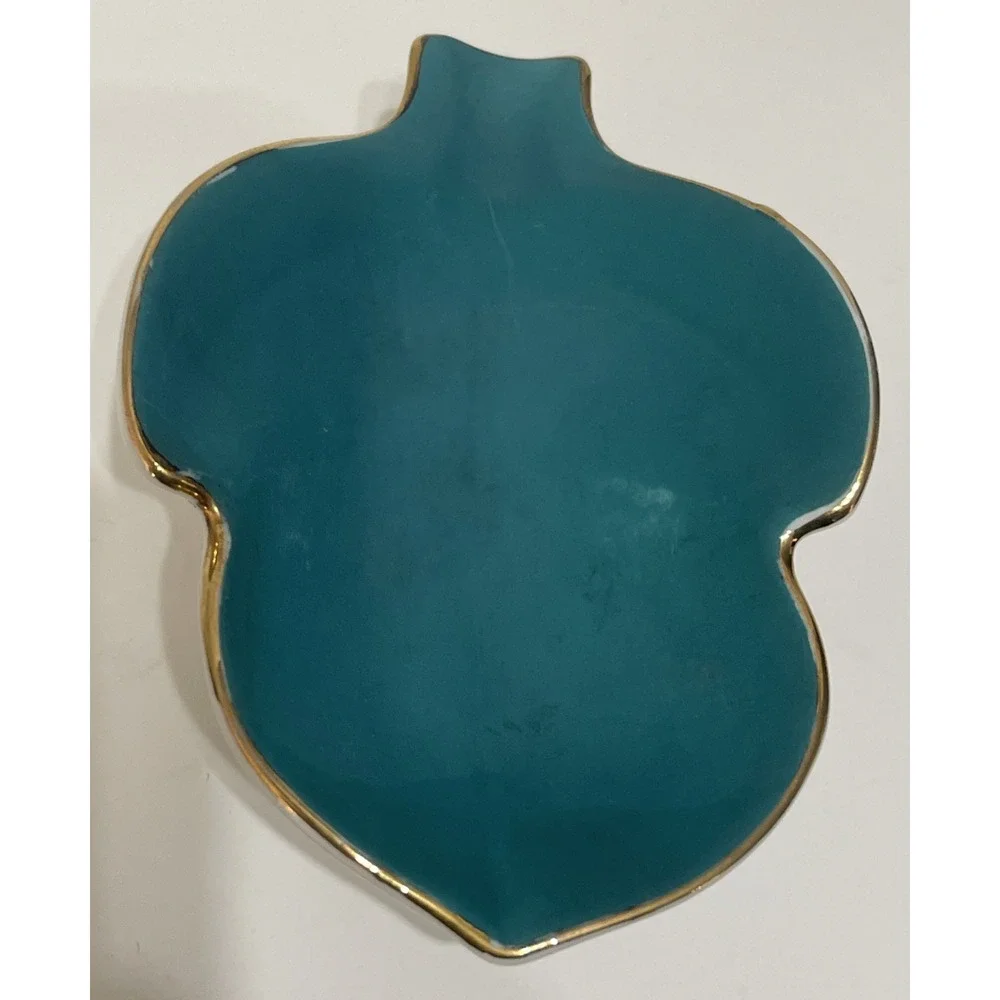 4 Gold‎ Trimmed Coloured Leaf Shaped Ceramic Bowls Trinket Condiments Japan